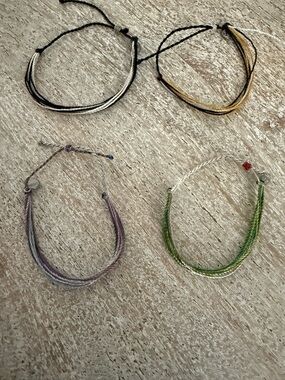 Pura Vida Green, Purple, Black and Yellow Thread Bracelet Set
